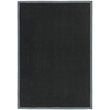 Sisal Modern Plain Cotton Border Natural-Fibre Ribbed Textured Flatweave Black/Steel Grey Rug-Asiatic Carpets-Rug Love - The Most Loved Rug Store